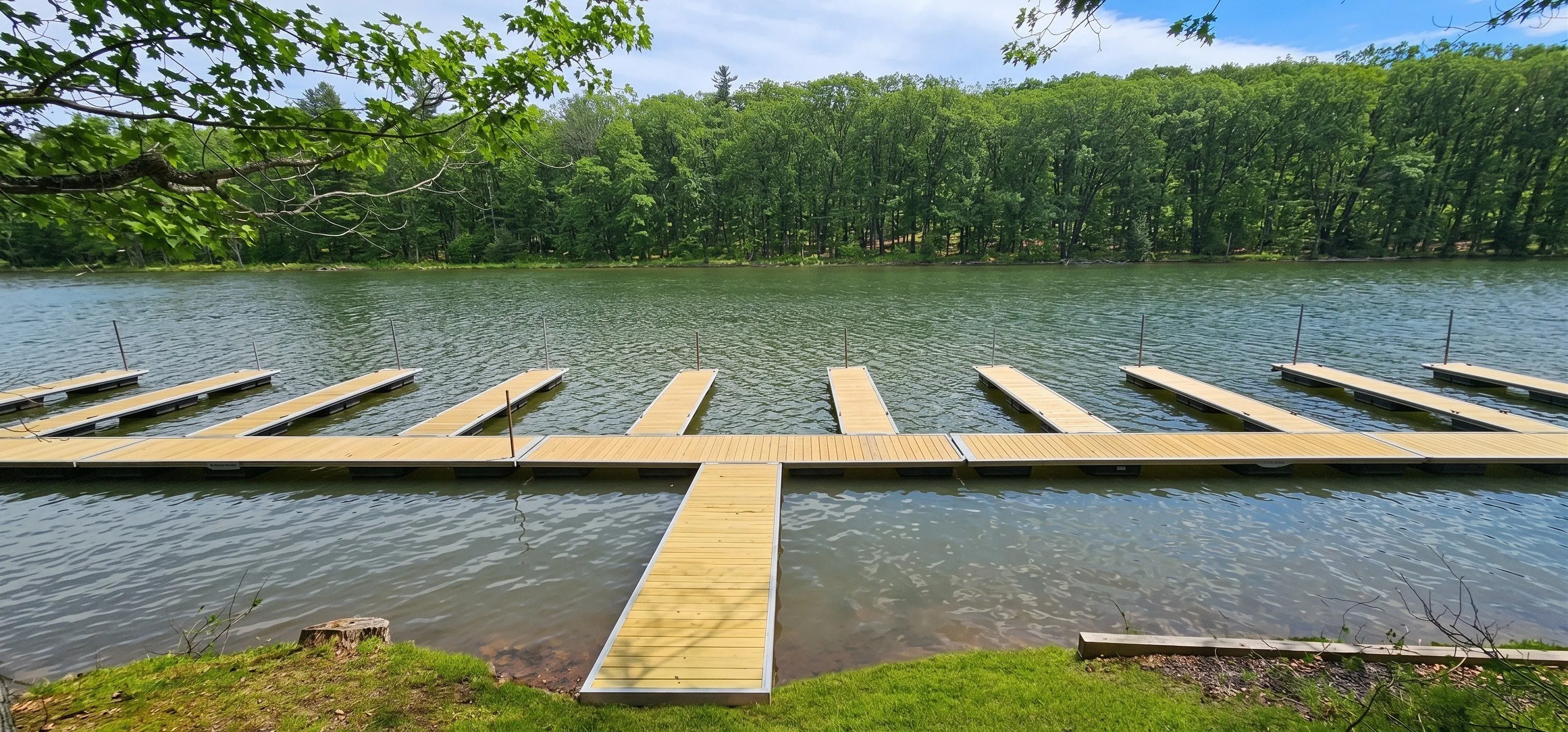 Community dock slips reaching into Deep Creek Lake