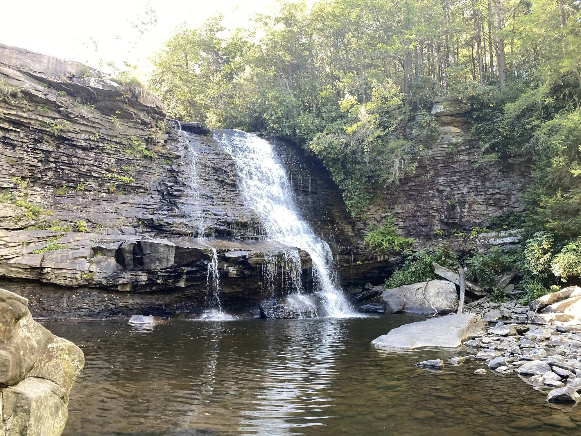 Muddy Creek Falls pouring over a rock ledge into its pool at Swallow Falls State Park